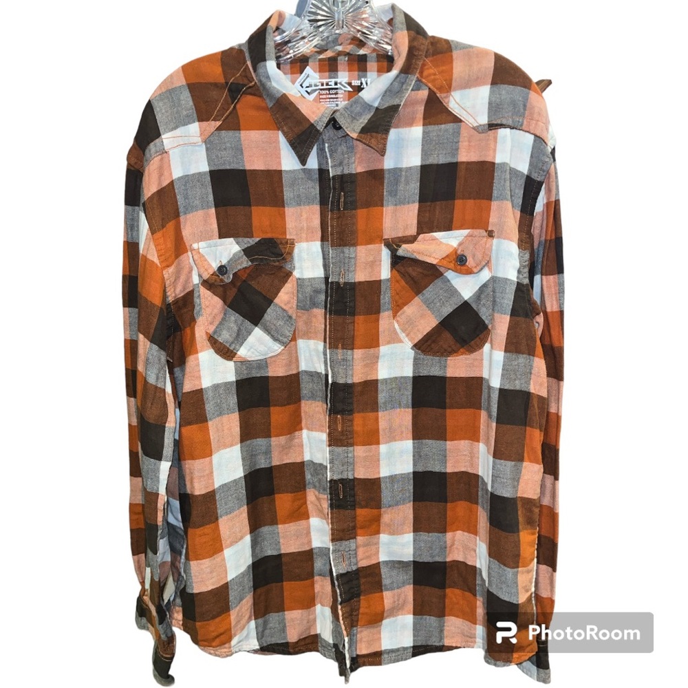 Jack Men’s XL orange and brown button down plaid shirt